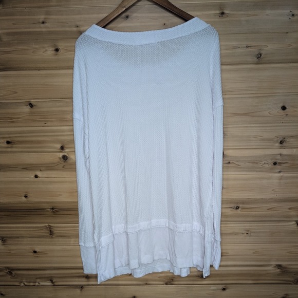We The Free Free People White Waffle Knit Thermal Top Oversized OB1013577 Medium - Picture 4 of 11